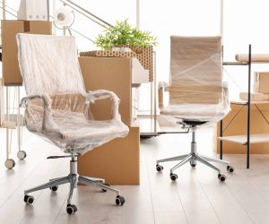 Moving boxes and furniture in new office